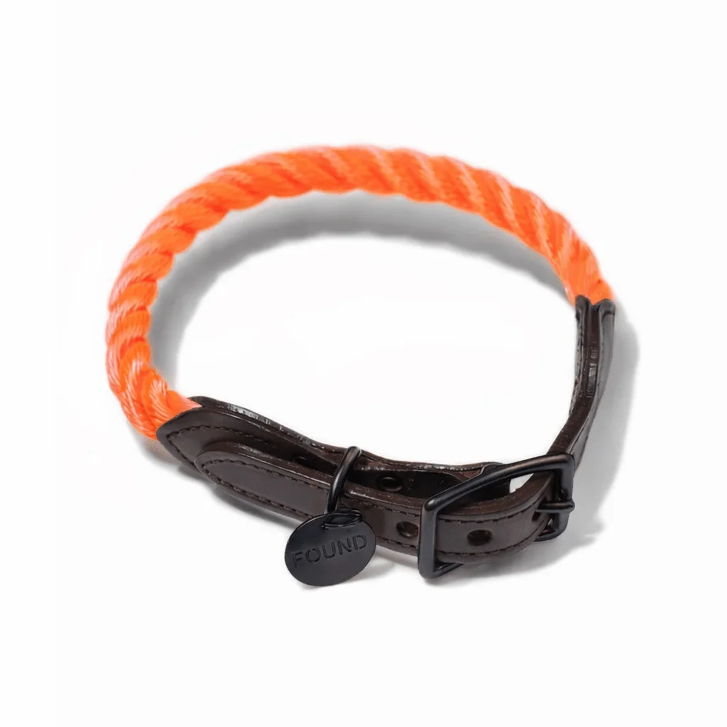 Rescue Orange Rope Cat & Dog Collar – Matte Black Hardware by Found My Animal