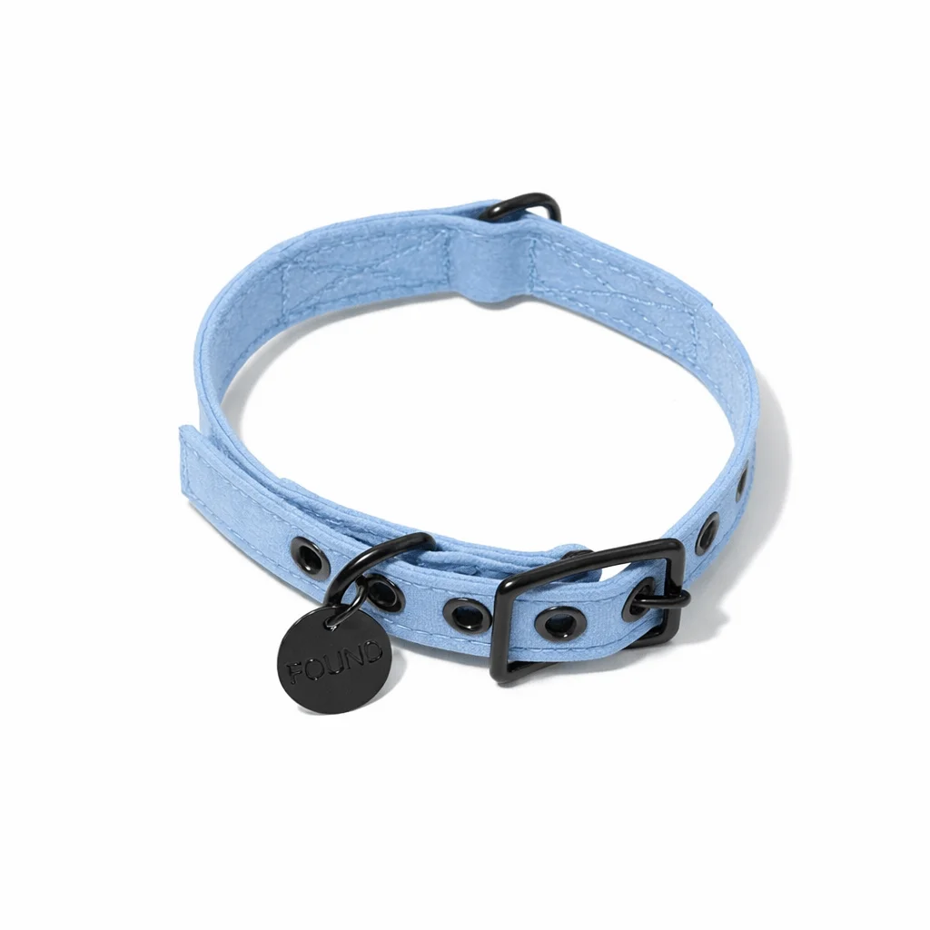 Light Blue Waxed Cotton Canvas Cat & Dog Collar – Matte Black Hardware by Found My Animal