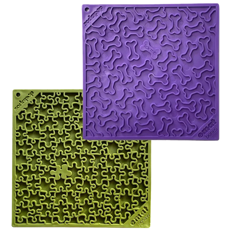 Jigsaw & Bones Dog Lick Mat Bundle | 2-Pack Large Variety eMat Set | SodaPup by SodaPup