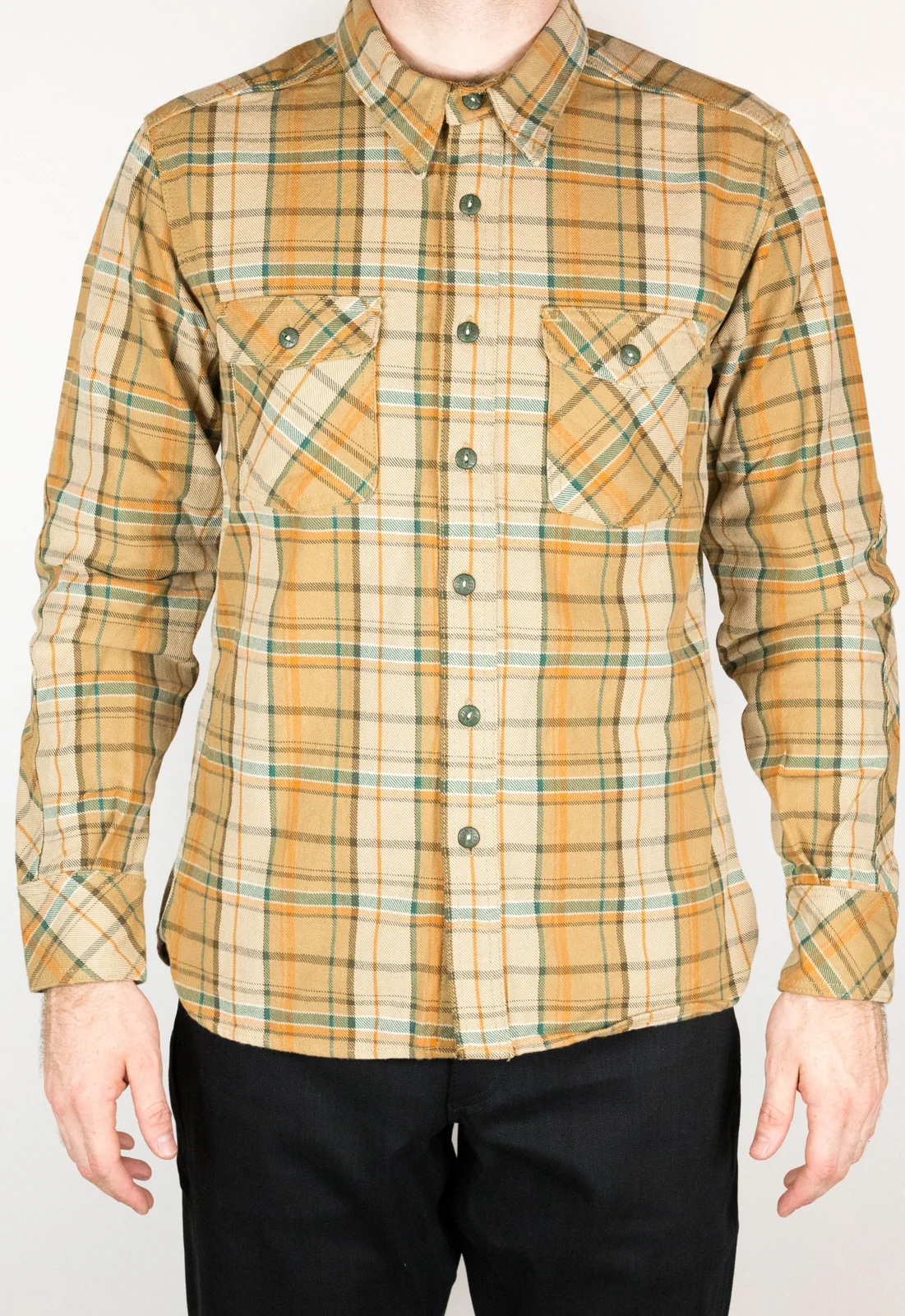 Desert Heavyweight Tartan Twill Work Shirt with LF Buttons by Left Field NYC