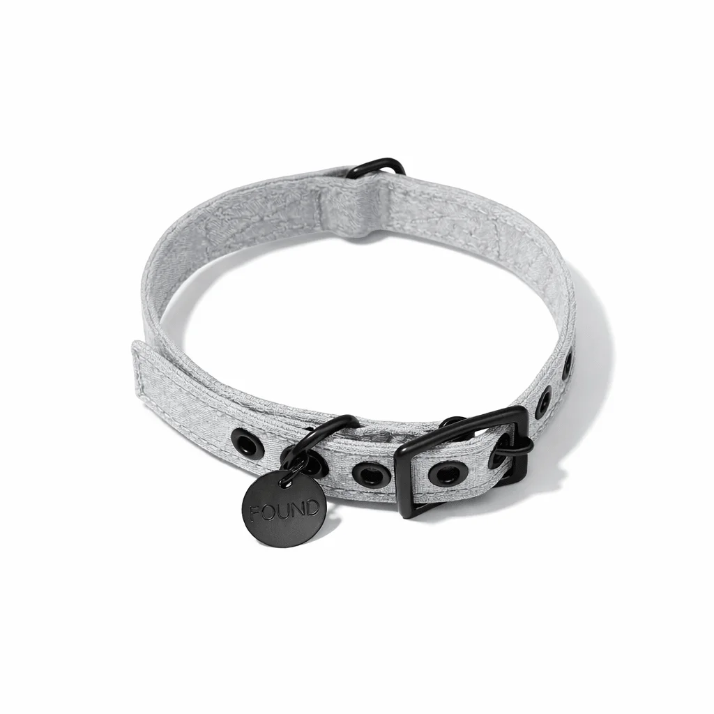 Gray Waxed Cotton Canvas Cat & Dog Collar – Matte Black Hardware by Found My Animal