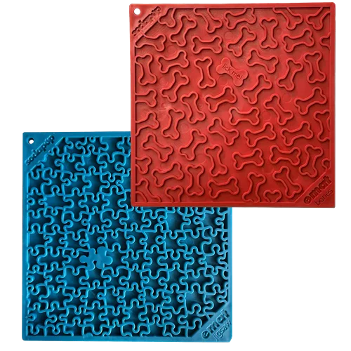 Blue Jigsaw & Red Bones Dog Lick Mat Bundle | 2-Pack Large Variety eMat | SodaPup by SodaPup