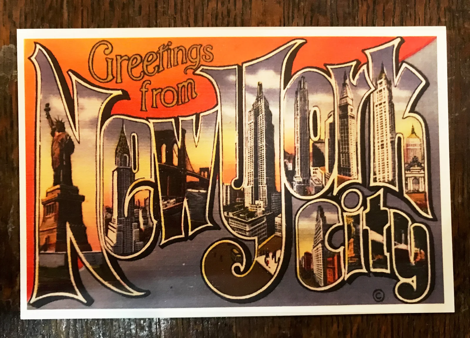 Greetings from NYC heavy Linen reproduction Post Card by Left Field NYC