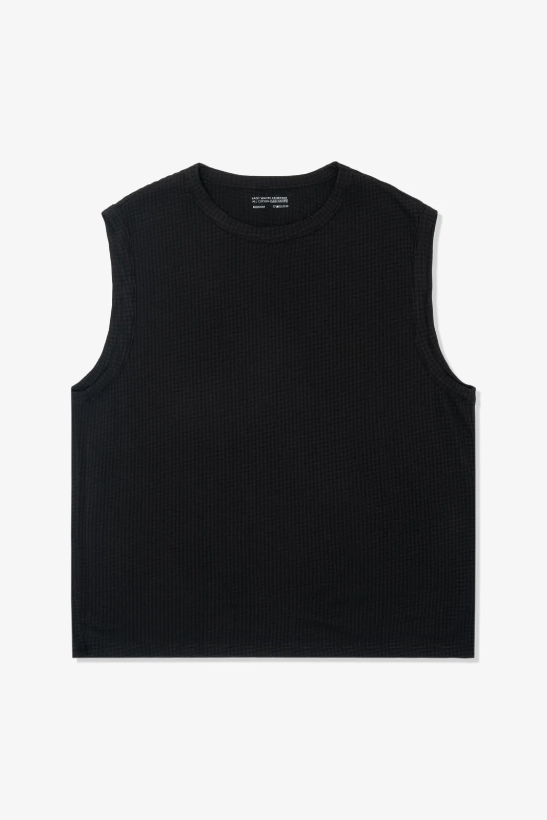 SHEER GAUZE SLEEVELESS T-SHIRT - BLACK by Lady White Co.