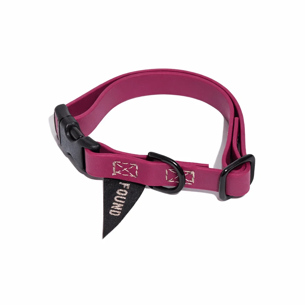 Biothane® Leather Alternative Dog & Cat Collar – Waterproof & Durable | Berry | Matte Black Hardware by Found My Animal