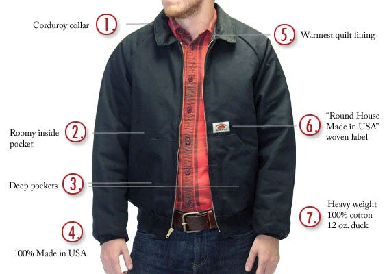 NO LONGER MADE #1836 American Made Jacket Black Duck Traditional 12 oz. Jacket Made in USA by Round House