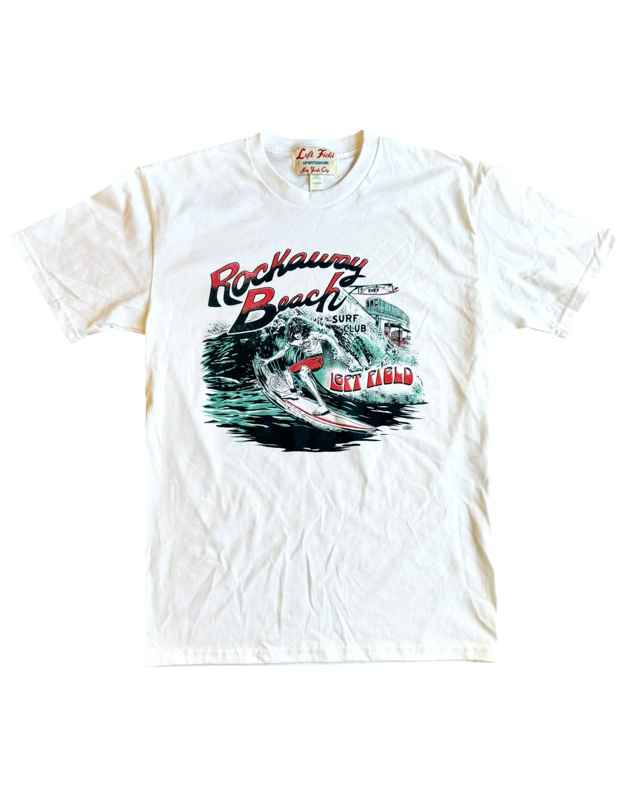 Left Field x Rockaway Beach Surf Club Cotton White Crew (check sizing specs) by Left Field NYC