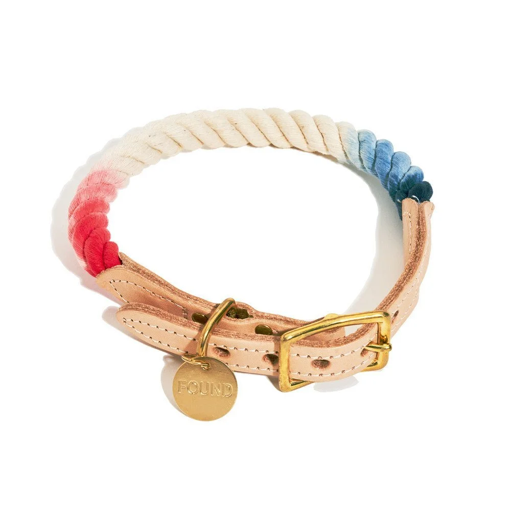 Red White & Blue Ombre Cotton Rope Cat & Dog Collar by Found My Animal