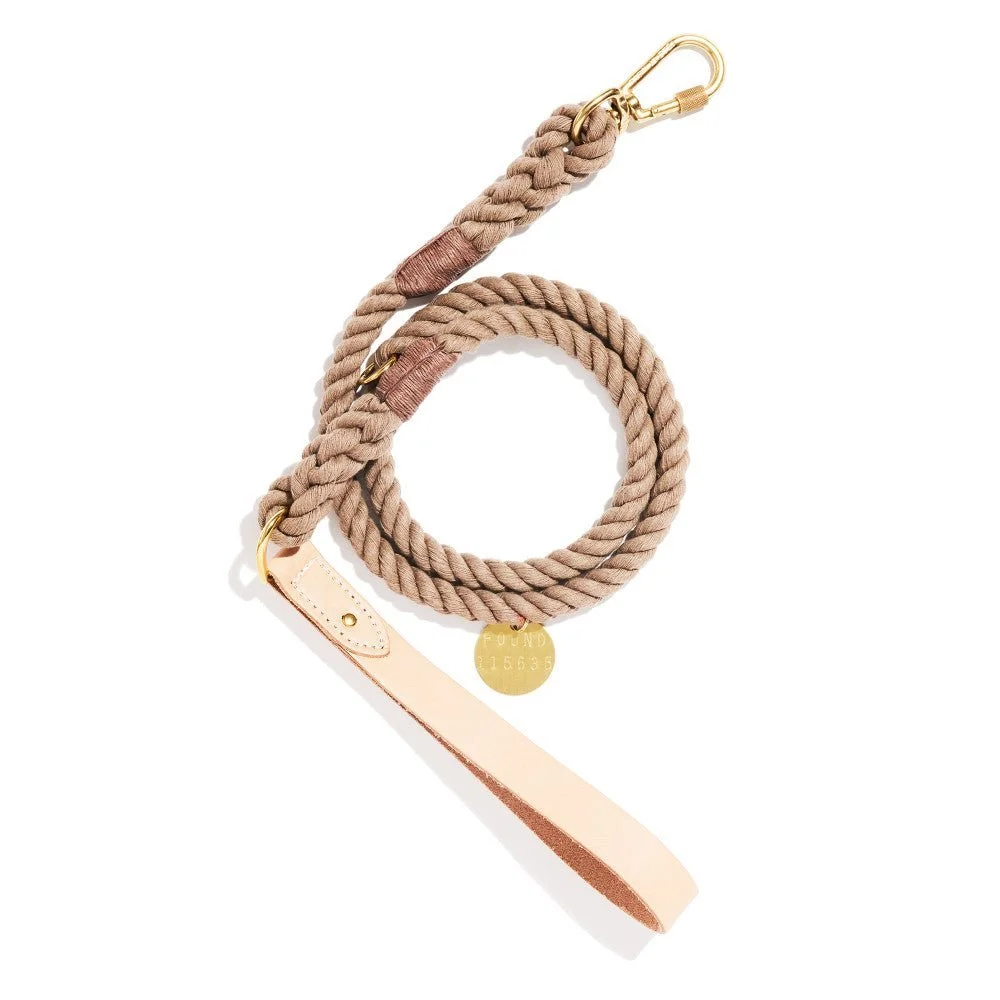 Natural Rope Leash, Standard Leather Handle by Found My Animal