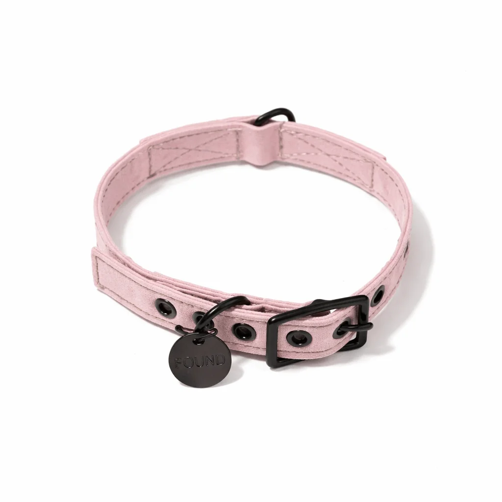 Light Pink Waxed Cotton Canvas Cat & Dog Collar – Matte Black Hardware by Found My Animal