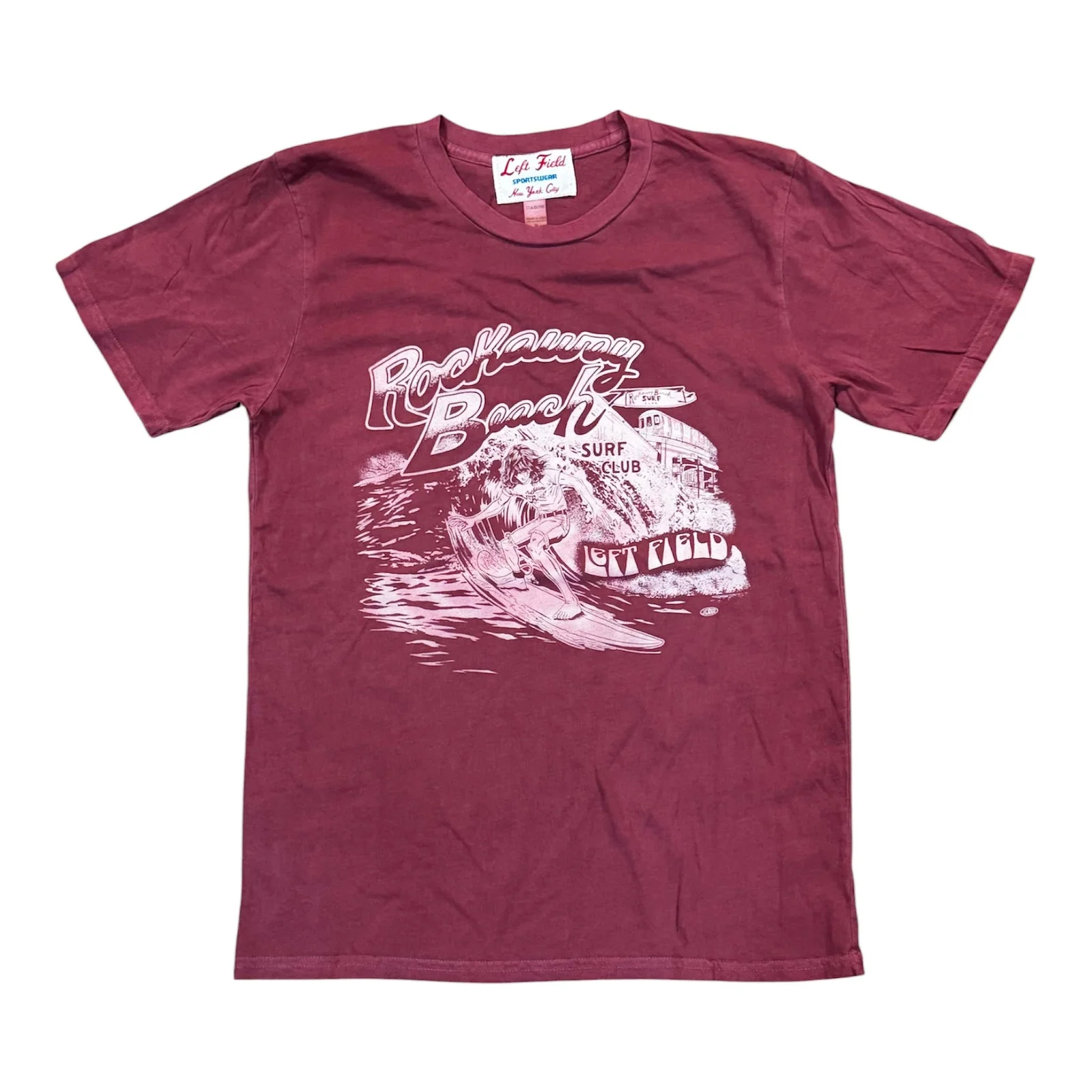 Left Field x Rockaway Beach Surf Club Cotton Maroon Crew (check sizing specs) by Left Field NYC