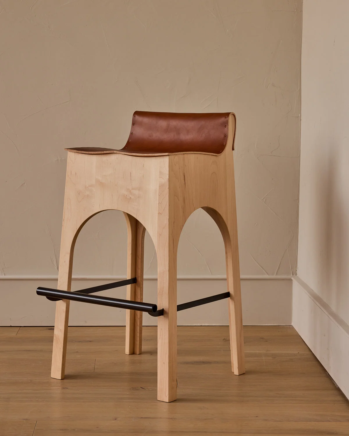 Jack Leather and Wood Stool by Lostine