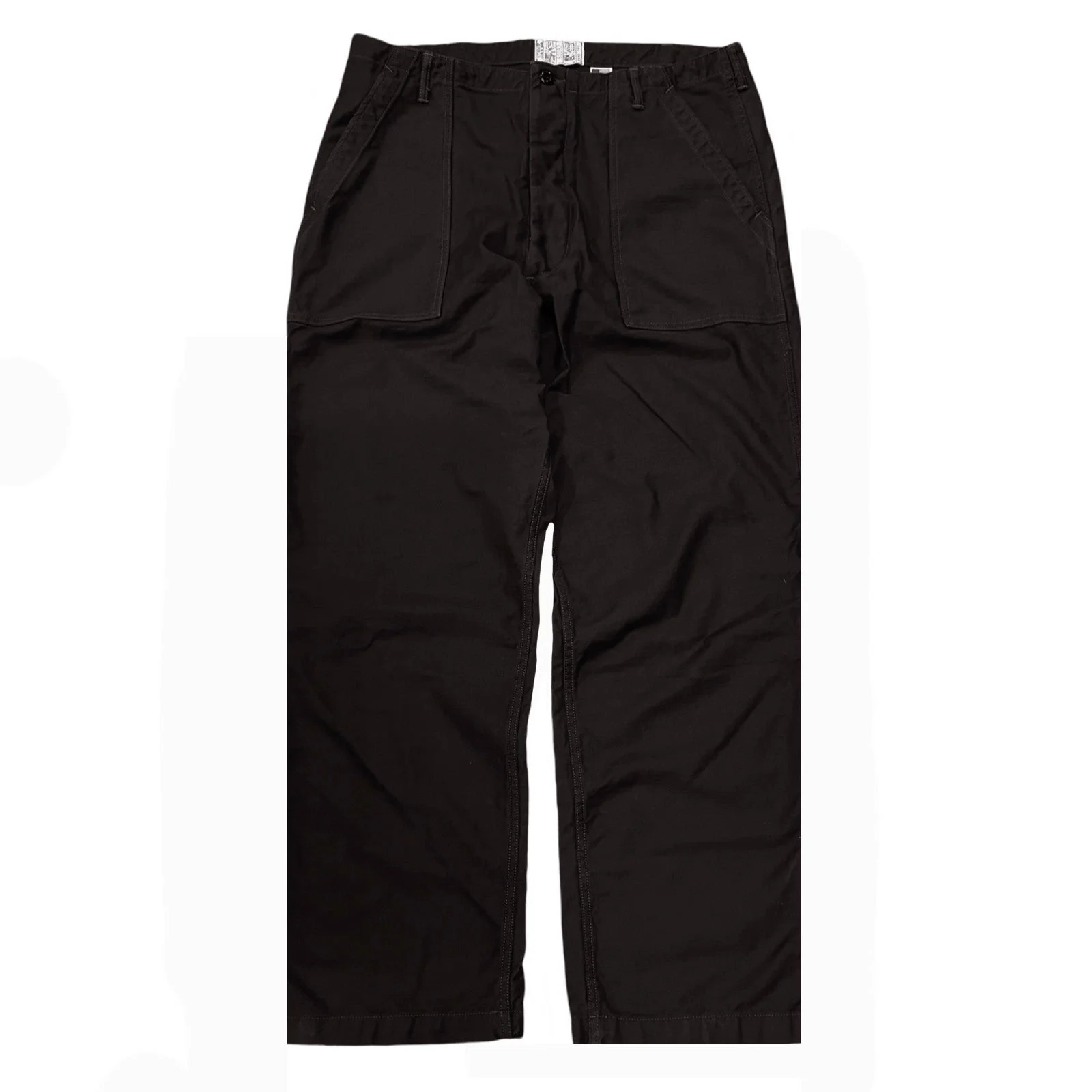 107 60's era GI chinos in 12 oz West Point Black Baker Back Cotton Satin by Left Field NYC
