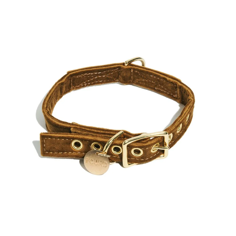 Brown Washable Velvet Cat & Dog Collar by Found My Animal