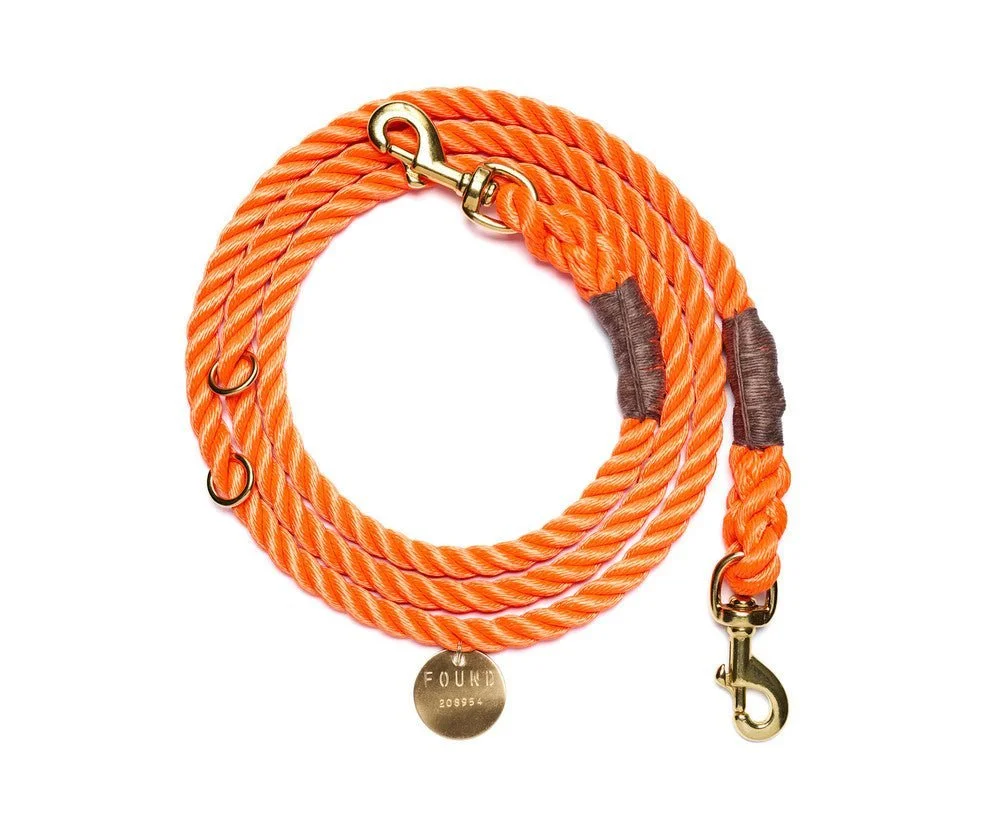 Rescue Orange Rope Dog Leash | Bolt Snaps | Adjustable | Found My Animal by Found My Animal