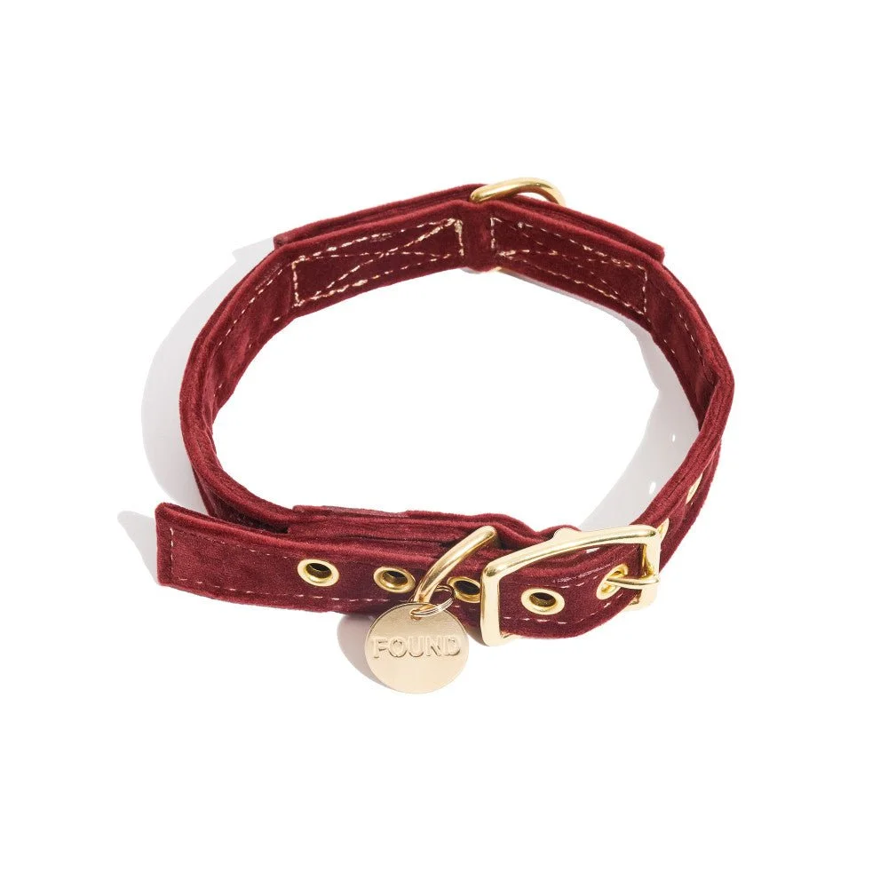 Burgundy Washable Velvet Cat & Dog Collar by Found My Animal