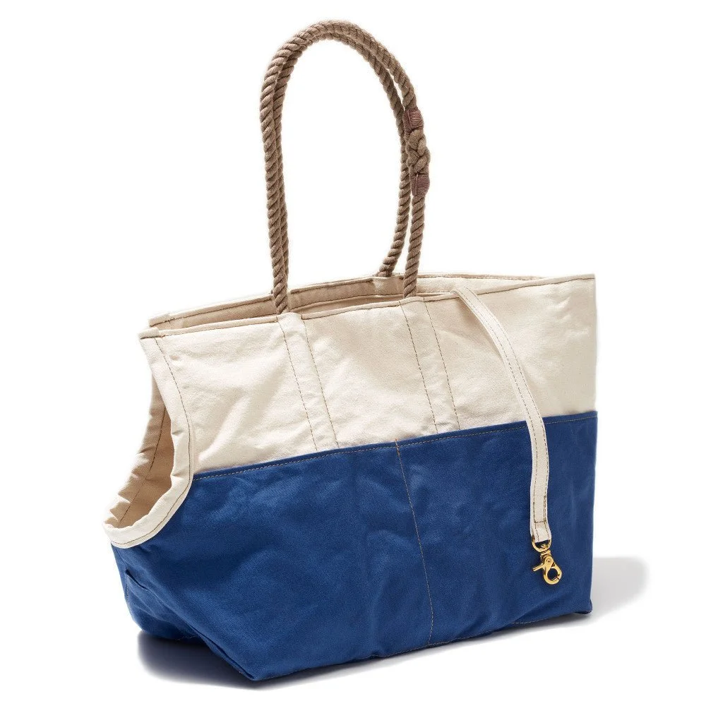 Natural & Blue Waxed Cotton Canvas Dog Tote by Found My Animal