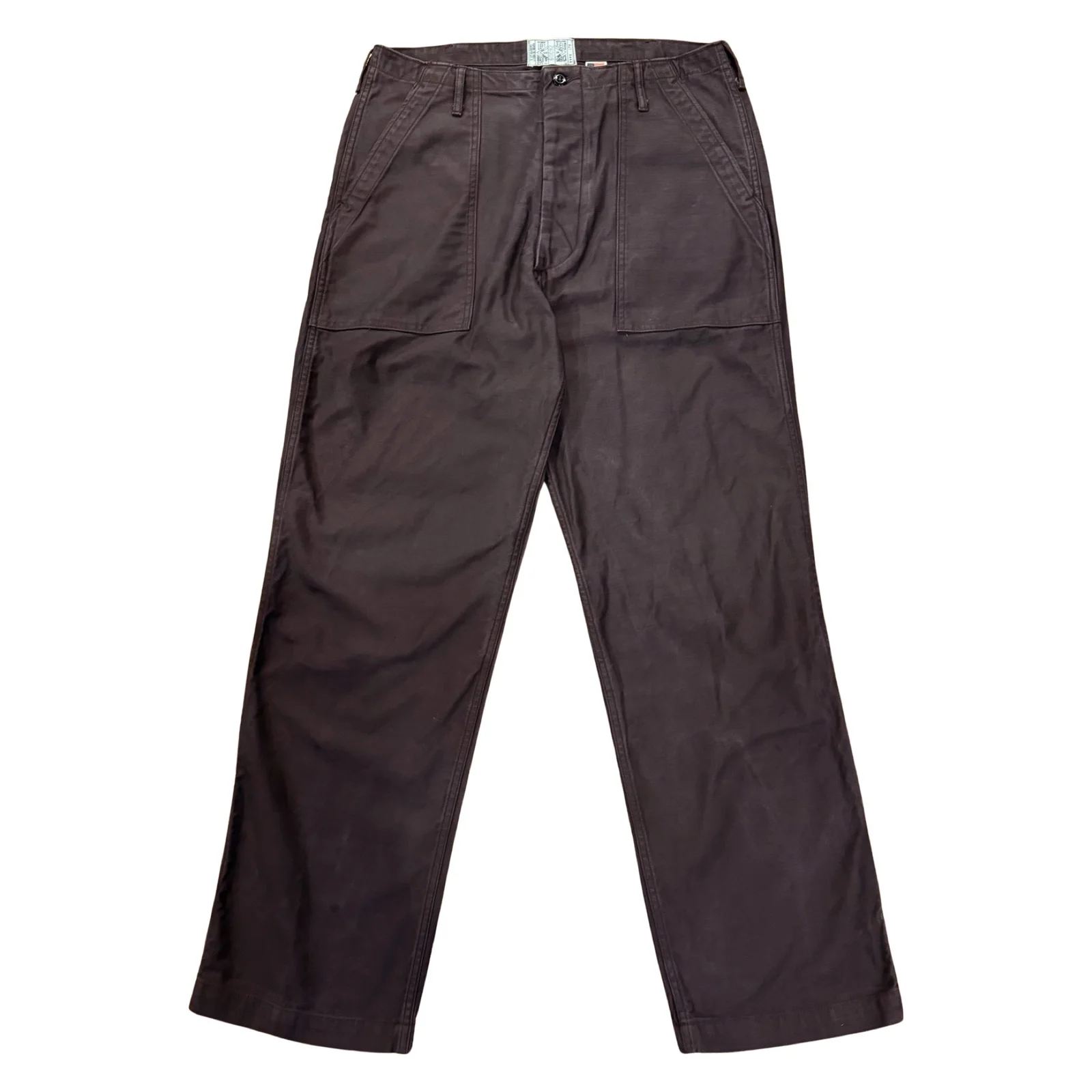 107 60's era GI chinos in 12 oz faded slate Baker Back Cotton Satin. by Left Field NYC