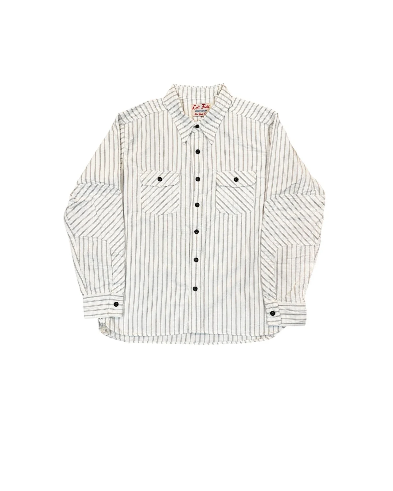 Japanese White with brown/navy Stripe 100% Cotton Dustbowl Work Shirt by Left Field NYC