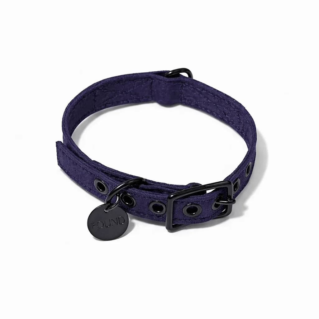 Navy Waxed Cotton Canvas Cat & Dog Collar – Matte Black Hardware by Found My Animal