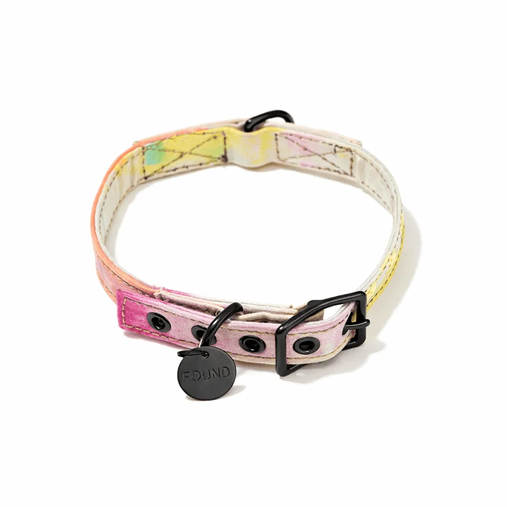Hand Dyed Multi Colored Waxed Cotton Canvas Cat & Dog Collar – Matte Black Hardware by Found My Animal