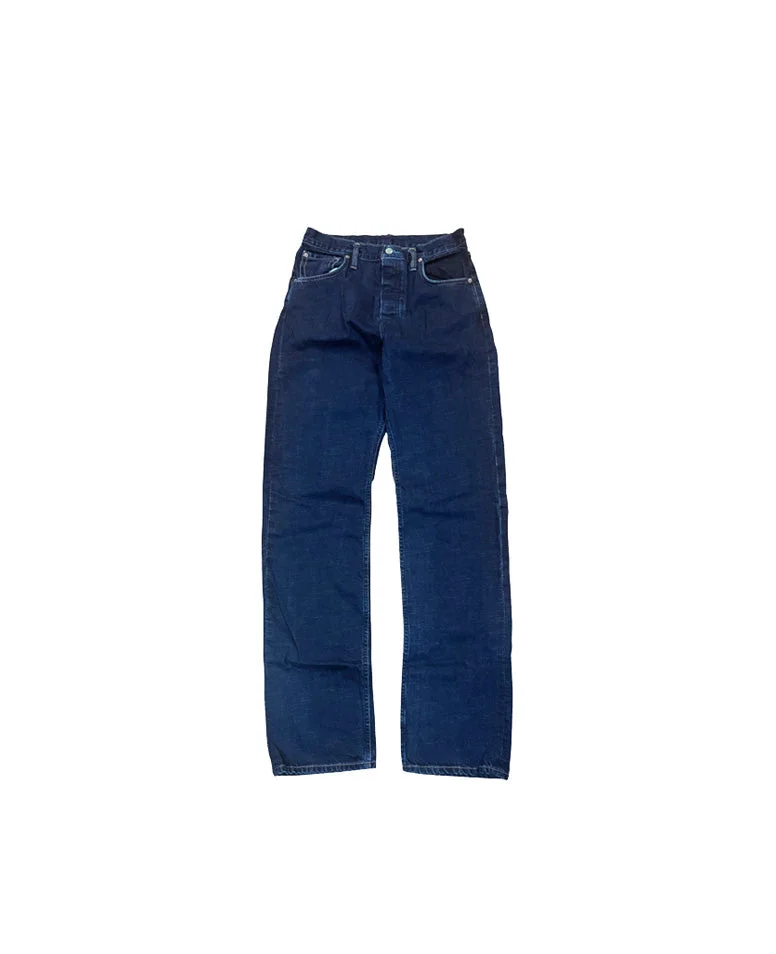 Smokestack Indigo Japanese Sunset Blvd jeans with multi colored weft by Left Field NYC