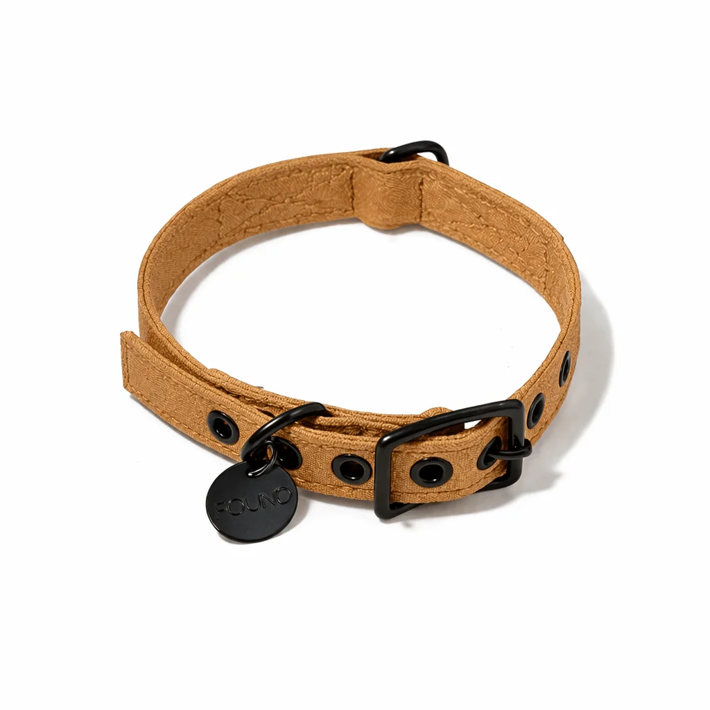 Khaki Waxed Cotton Canvas Cat & Dog Collar – Matte Black Hardware by Found My Animal