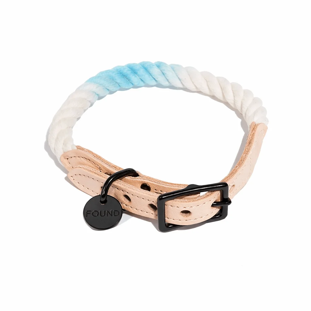 Robin’s Egg Blue Cotton Rope Cat & Dog Collar – Matte Black Hardware by Found My Animal