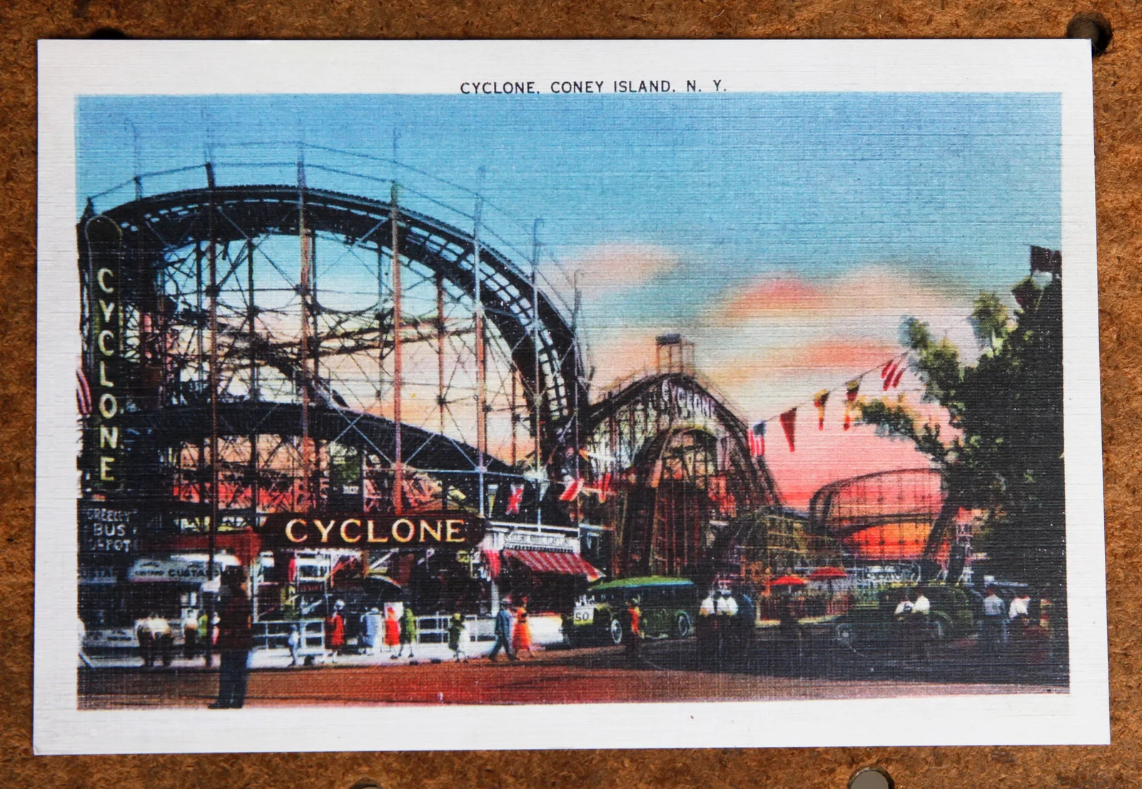 Cyclone, Coney Island N.Y. Heavy Linen reproduction Post Card by Left Field NYC