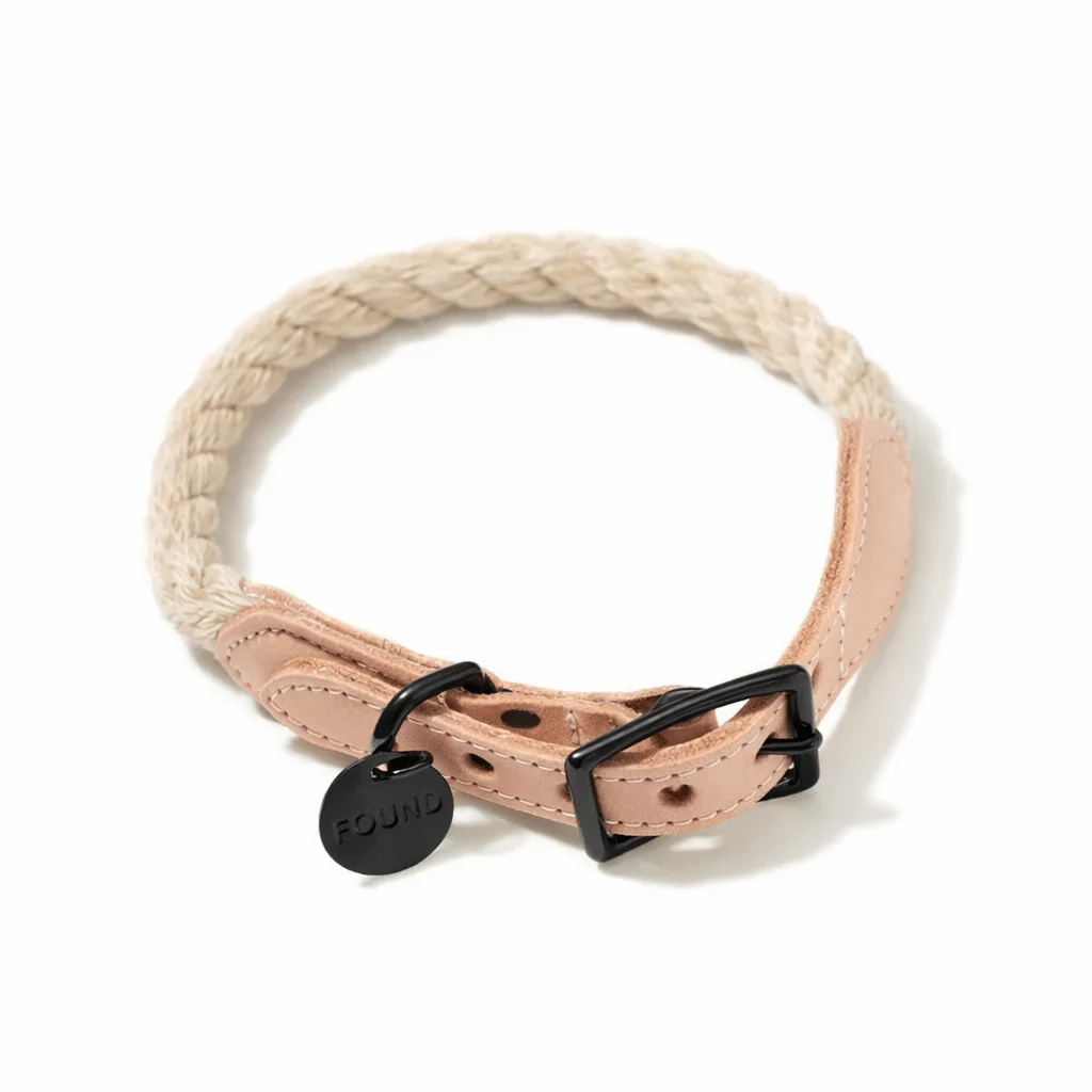 Light Tan Rope Cat & Dog Collar – Matte Black Hardware by Found My Animal