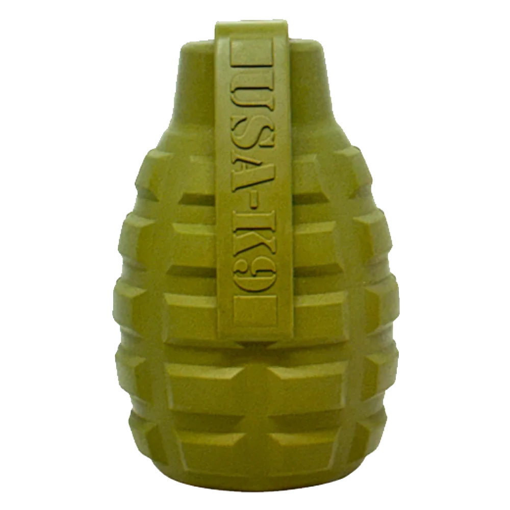 USA-K9 Grenade Shaped eDispenser Durable Dog Chew Toy & Treat Dispenser - Army Green by SodaPup