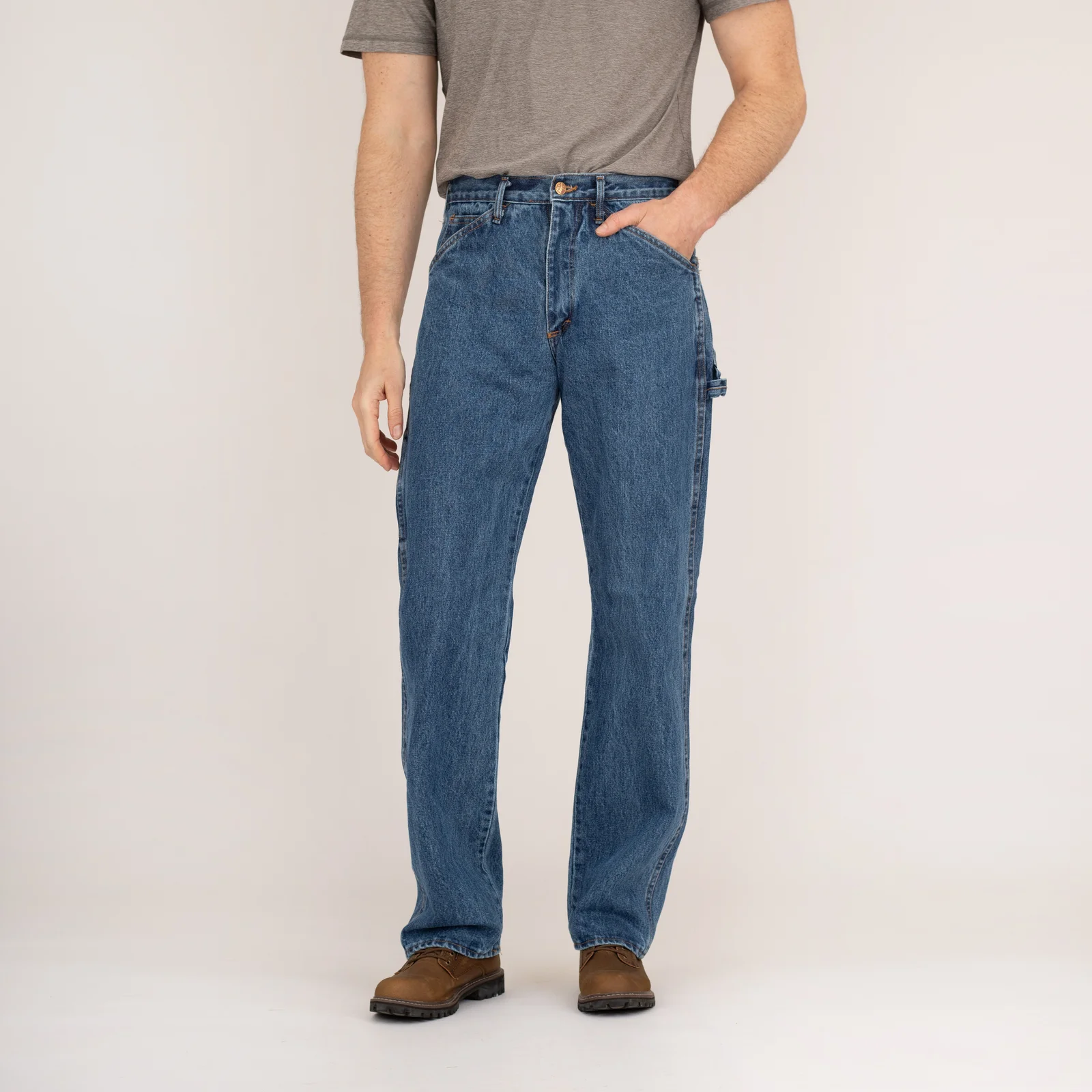 #1010 Made in USA 14 oz. Dark Stone Washed Carpenter Dungaree Jean by Round House