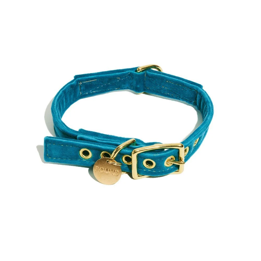 Aqua Washable Velvet Cat & Dog Collar by Found My Animal