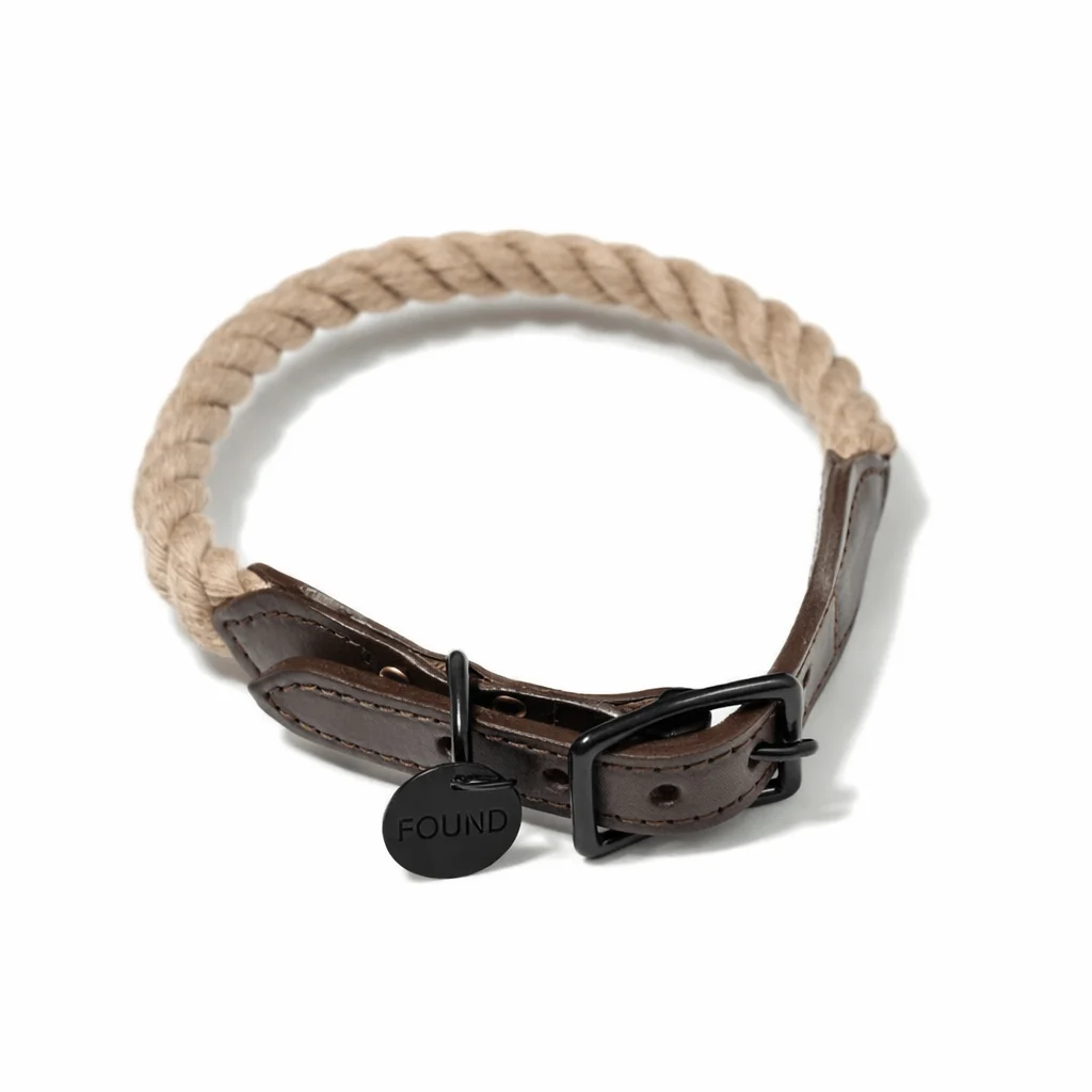Matte Black/Natural Up-Cycled Rope Cat & Dog Collar by Found My Animal