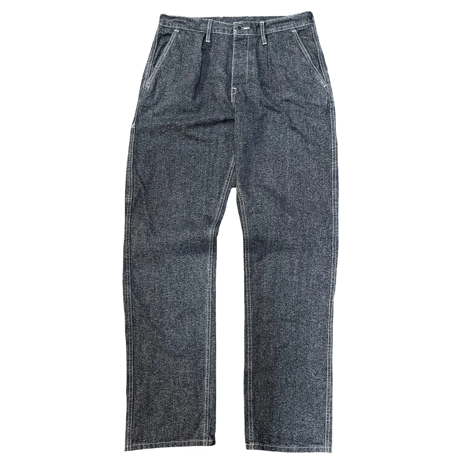 Japanese Salt and Pepper twill wide leg single pleat 40's work trouser by Left Field NYC