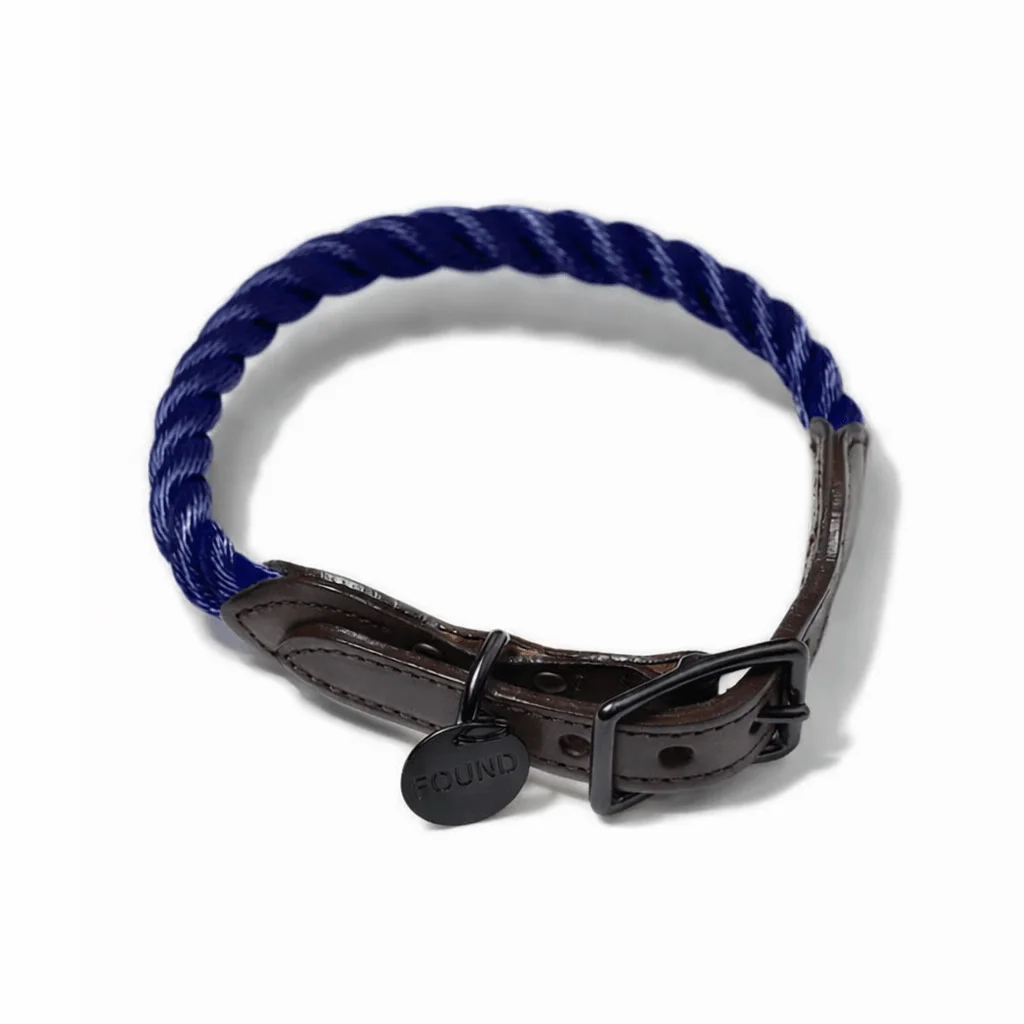 Navy Rope Cat & Dog Collar – Matte Black Hardware by Found My Animal