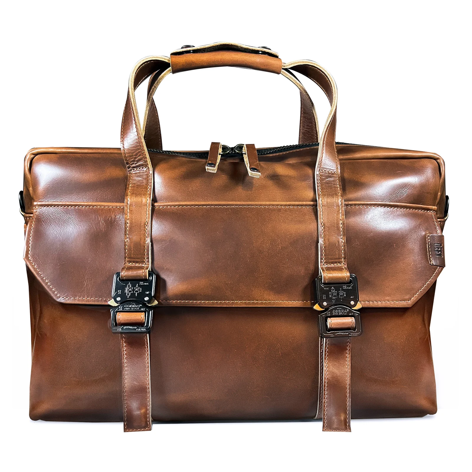 Defender Briefcase / Horween Whiskey Cavalier Leather Strap Limited Edition / TexWax™ Autumn Plaid Lining Bundle / Ships in 6-10 Weeks by Defy Bags