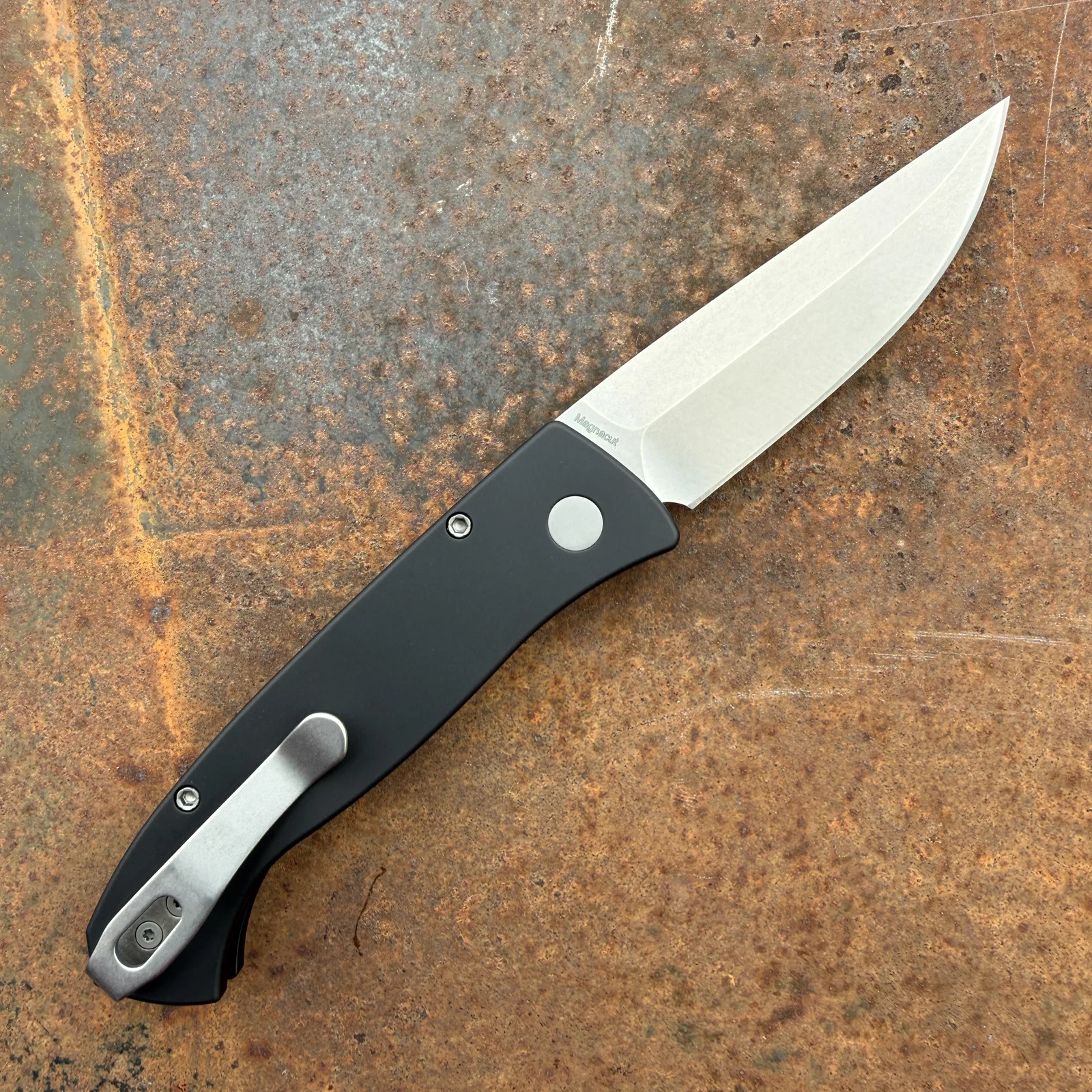 Pro-Tech Brend Classic Auto Knife - Black Aluminum - Drop Point Stonewash CPM MagnaCut Blade by Lynch Northwest