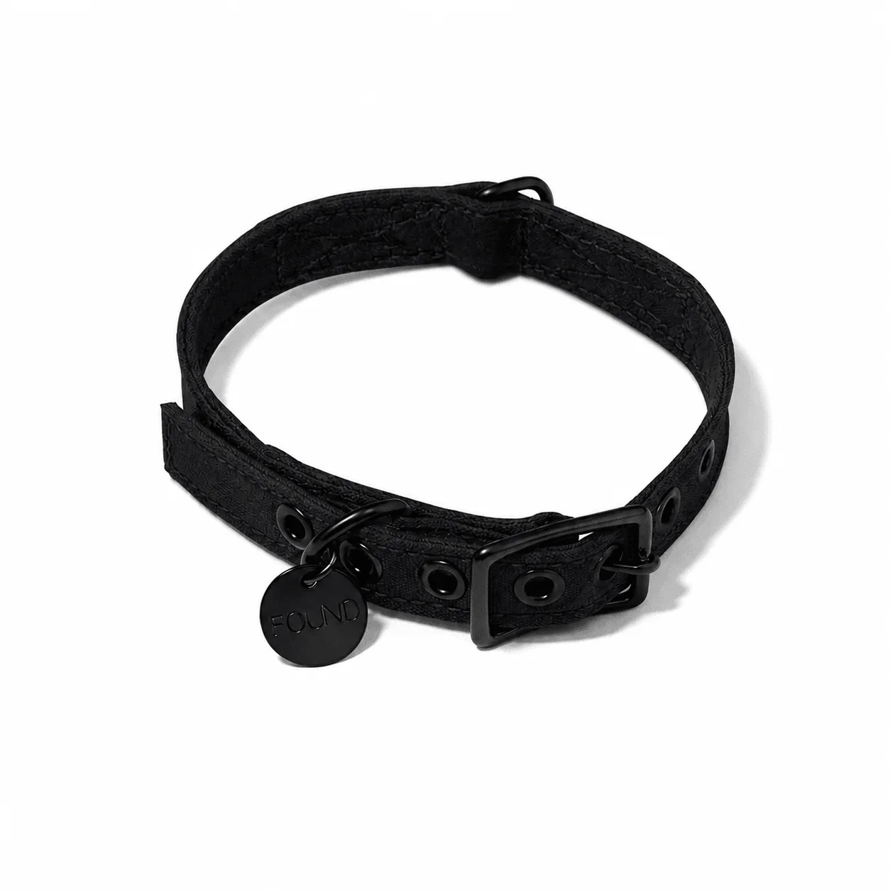 Black Waxed Cotton Canvas Cat & Dog Collar – Matte Black Hardware by Found My Animal