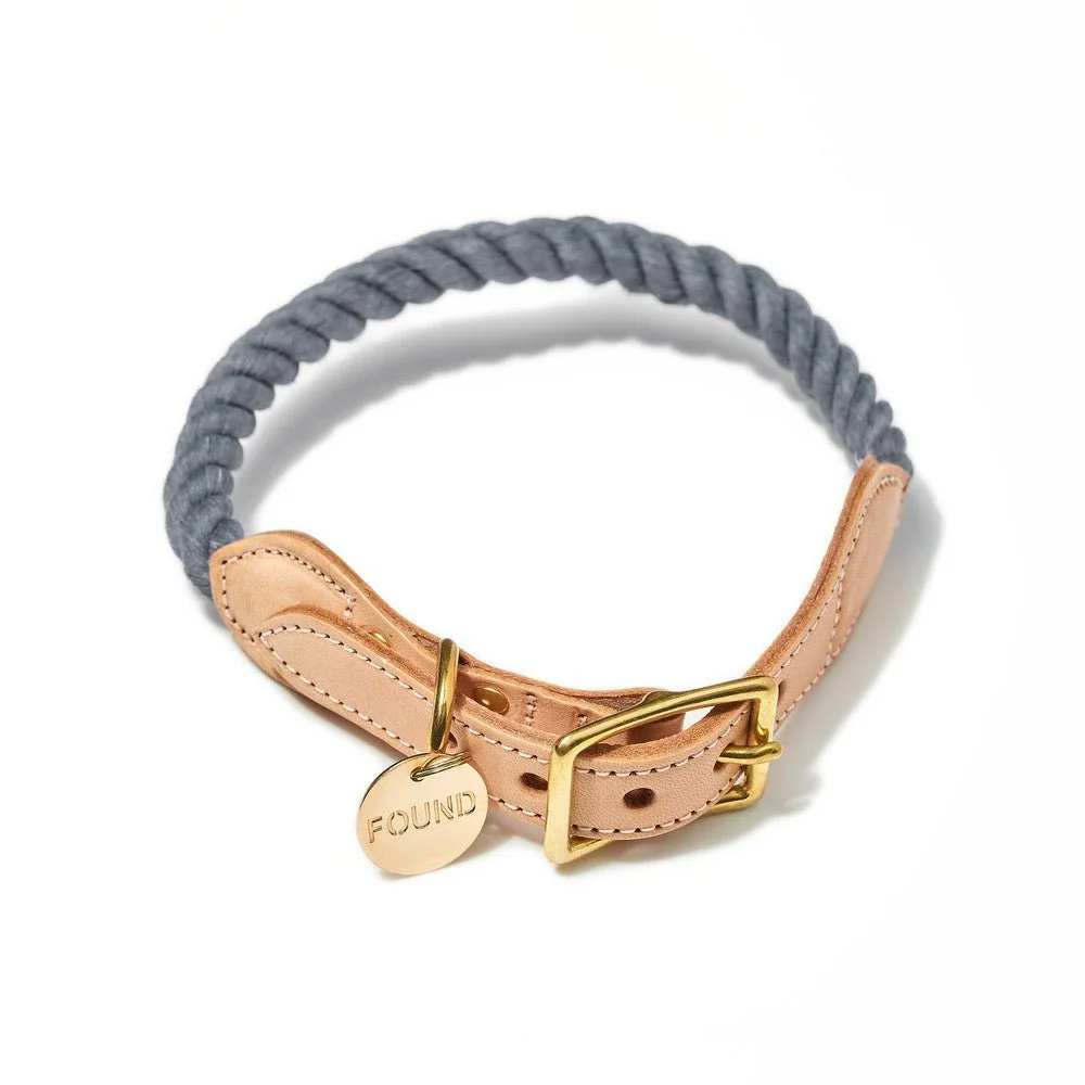 Grey Up-Cycled Rope Cat & Dog Collar by Found My Animal