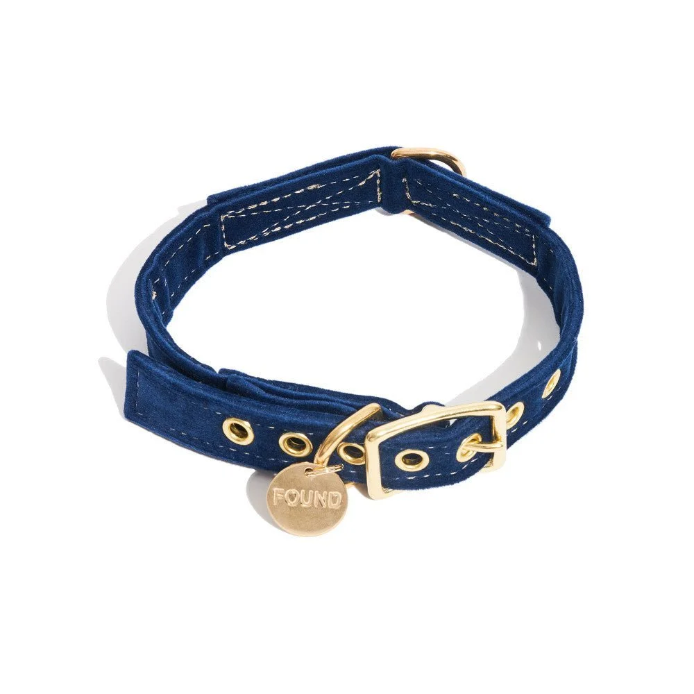 Navy Washable Velvet Cat & Dog Collar by Found My Animal