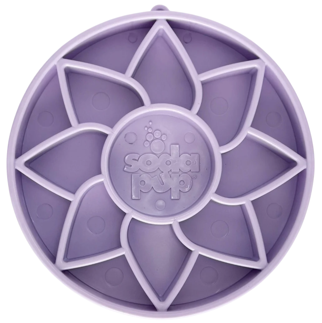 Sunflower Softie eTray Slow Feeder Dog Bowl | Soft Shallow Lick Mat | Yellow & Purple | USA Made by SodaPup