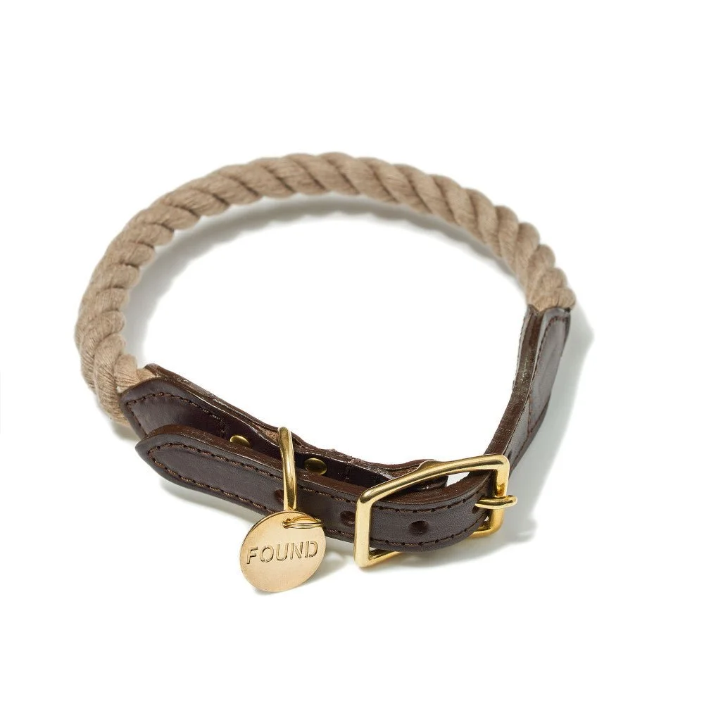 Dark Tan Up-Cycled Rope Cat & Dog Collar by Found My Animal