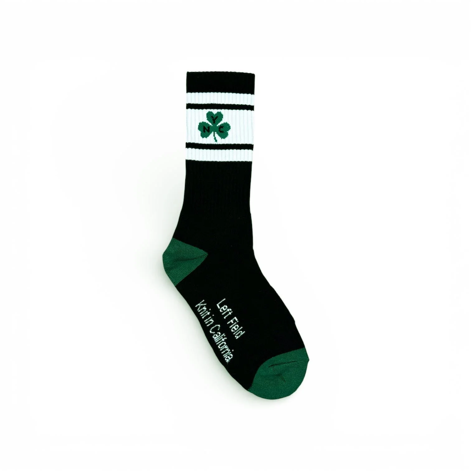 NYC Shamrock Black and White Striped Bamboo Tube Socks by Left Field NYC