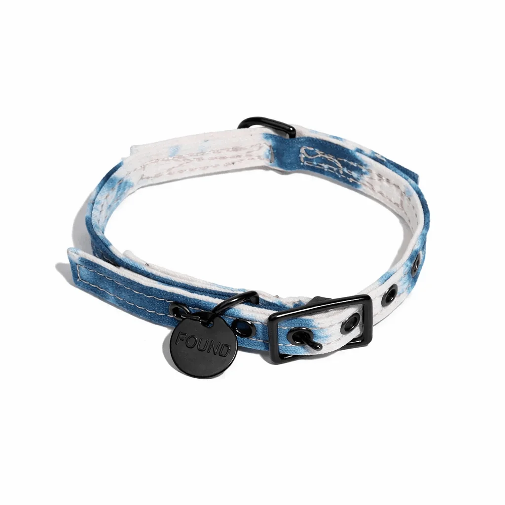 Hand Dyed Indigo Waxed Cotton Canvas Cat & Dog Collar – Matte Black Hardware by Found My Animal