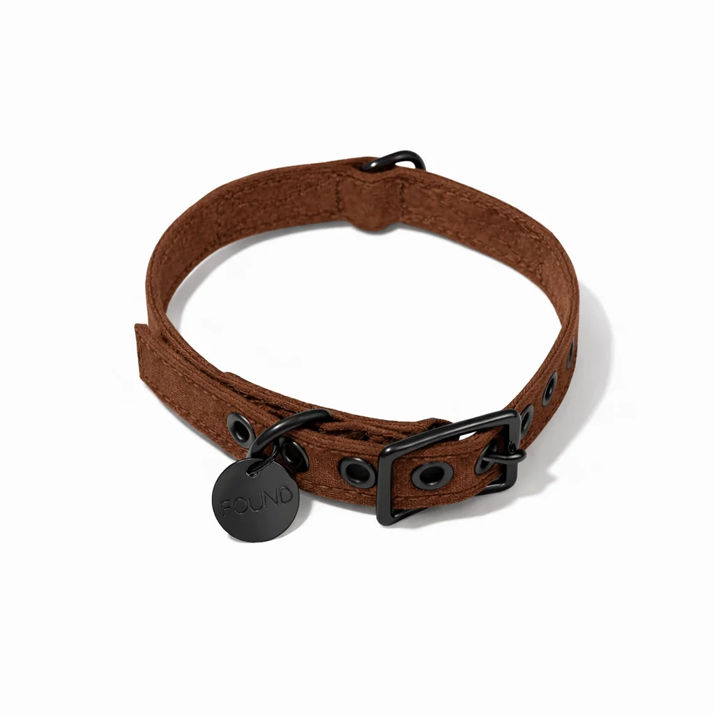 Cinnamon Waxed Cotton Canvas Cat & Dog Collar – Matte Black Hardware by Found My Animal