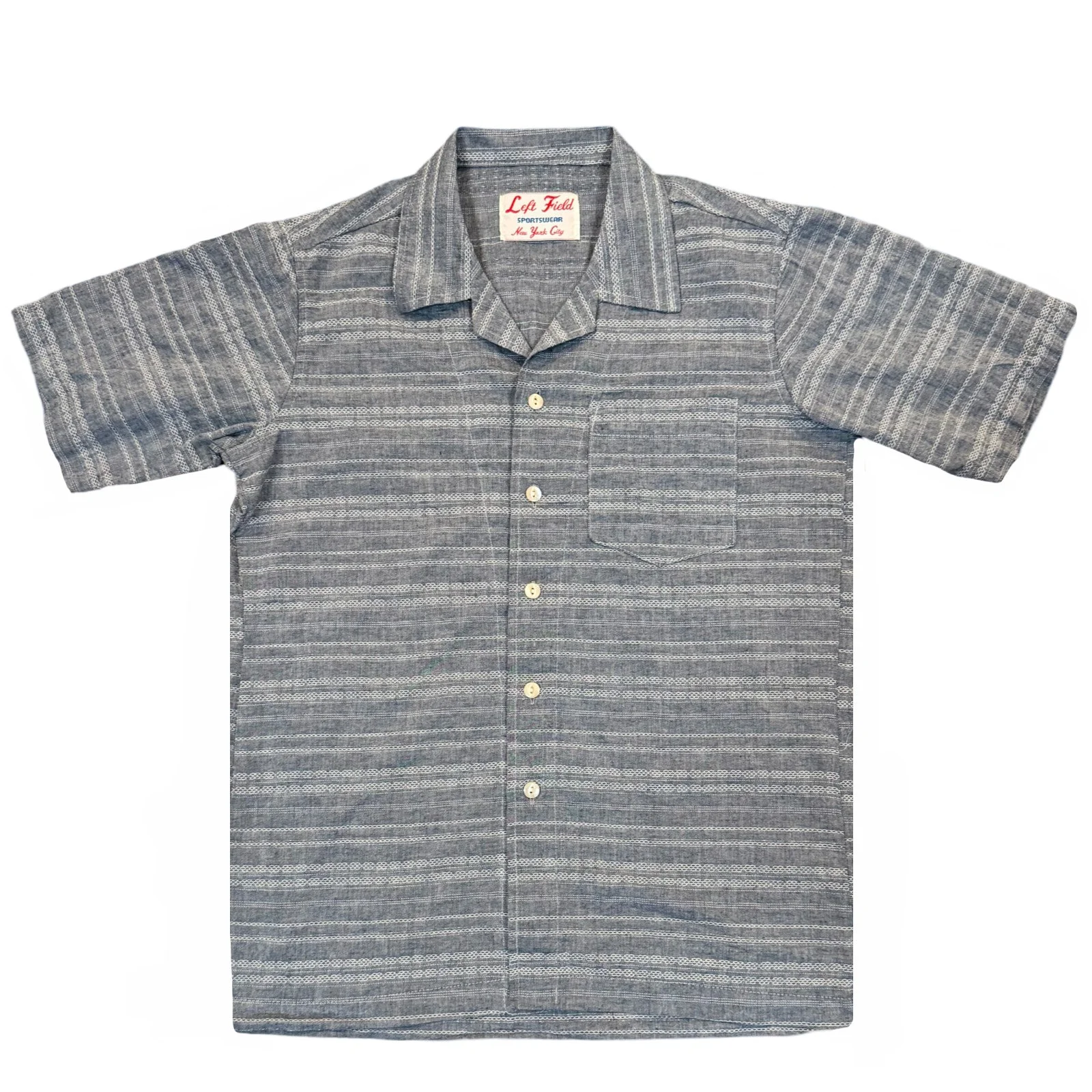 Indigo Japanese cotton/linen Jacquard Camp Shirt by Left Field NYC