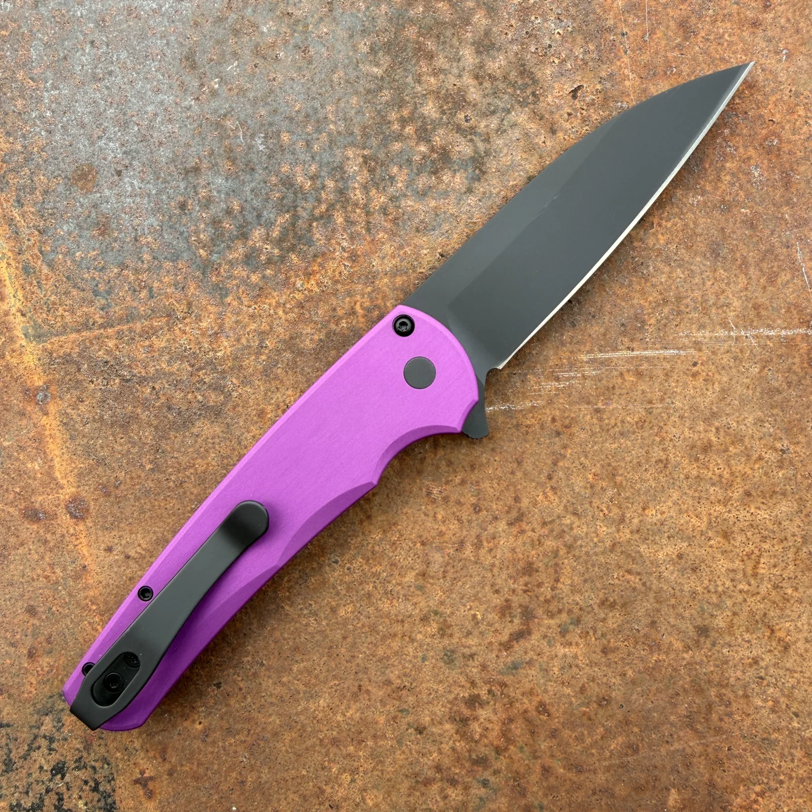 Pro-Tech Malibu Button Lock Knife - Smooth Purple AL - Wharncliffe Black DLC MagnaCut Blade by Lynch Northwest