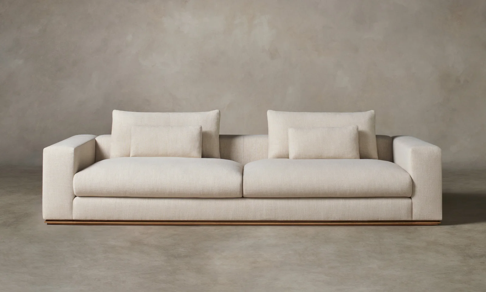 The Nicola Sofa in Mixed Materials - Heritage Belgian Linen Husk with Nubuck Leather Fawn by Maiden Home