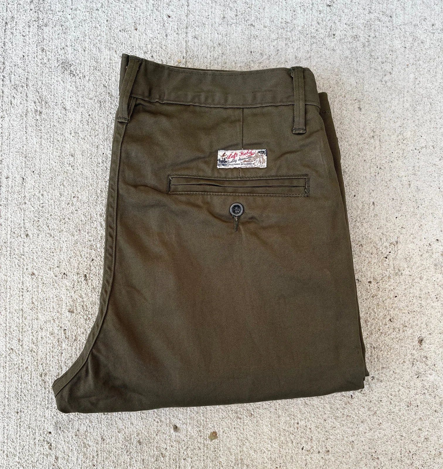Coal Miner Olive 9 oz Japanese stretch sateen twill by Left Field NYC